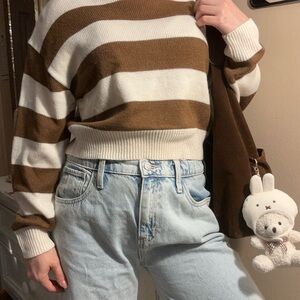 Divided Brown and Cream Striped Turtleneck Sweater